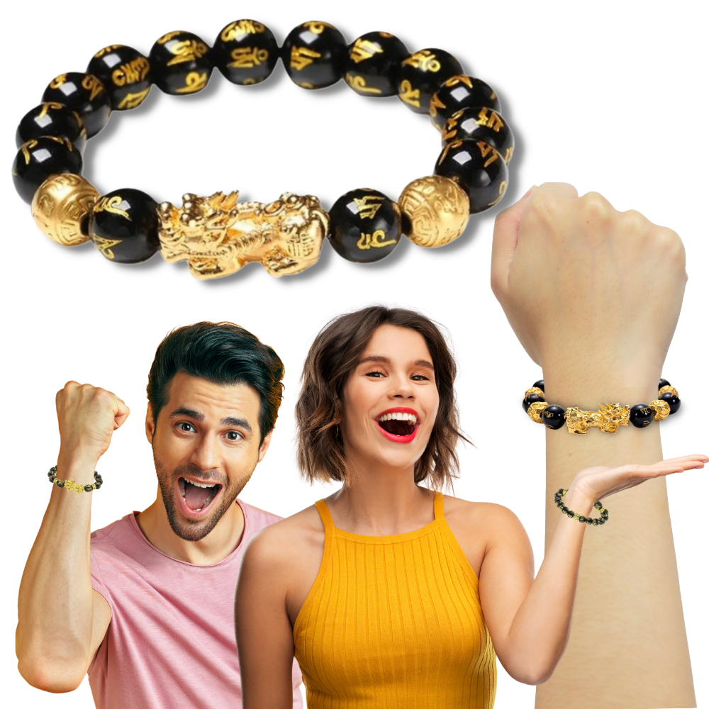 Bracelet en obsidienne noir et doré