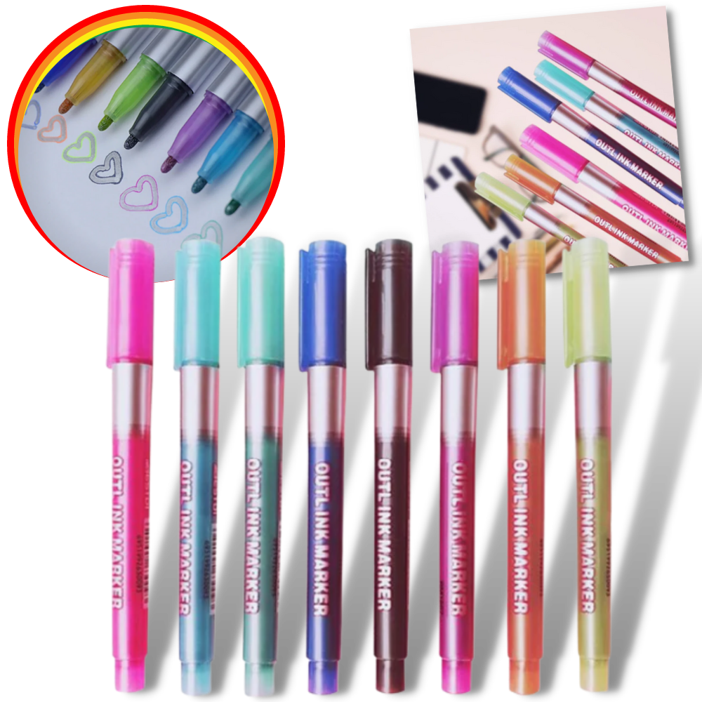 Lot de 8 marqueurs double  ligne