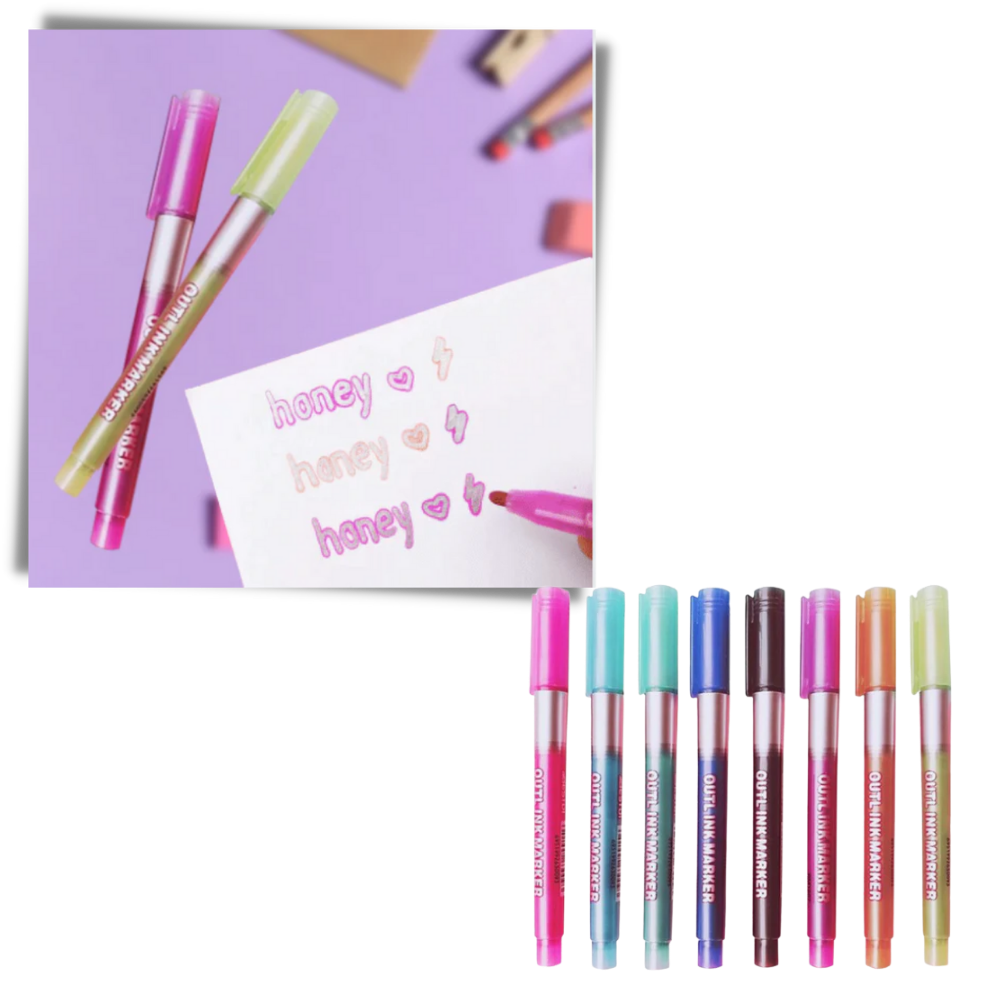 Lot de 8 marqueurs double  ligne