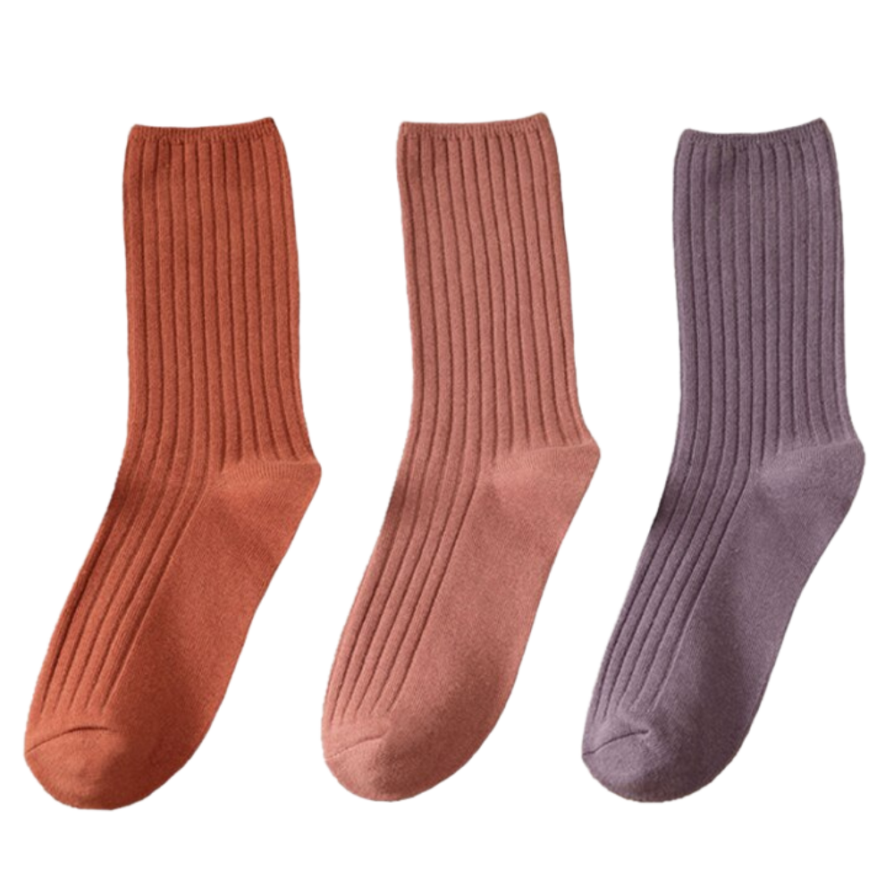3 Paires de chaussettes côtelées en coton pour femmes