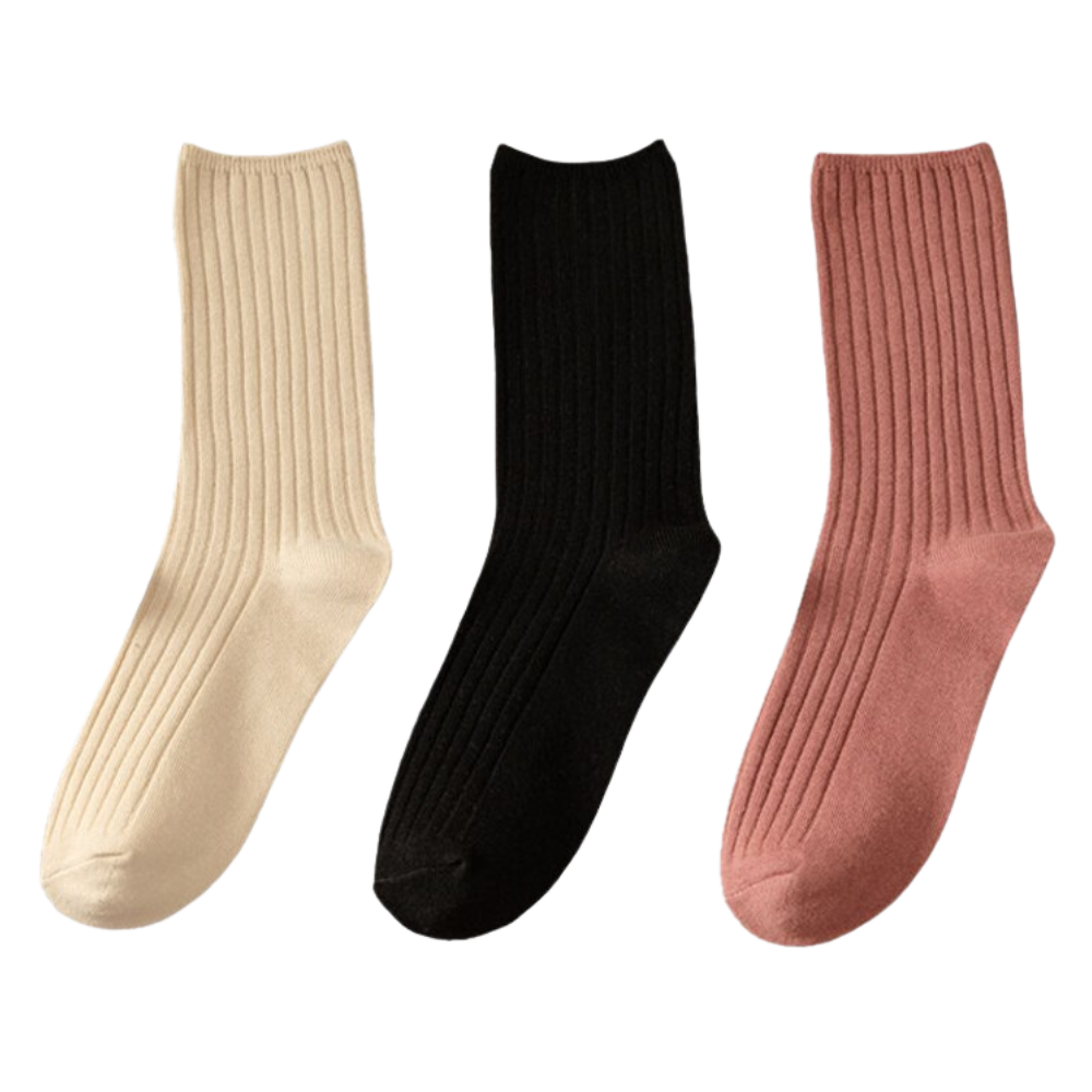 3 Paires de chaussettes côtelées en coton pour femmes
