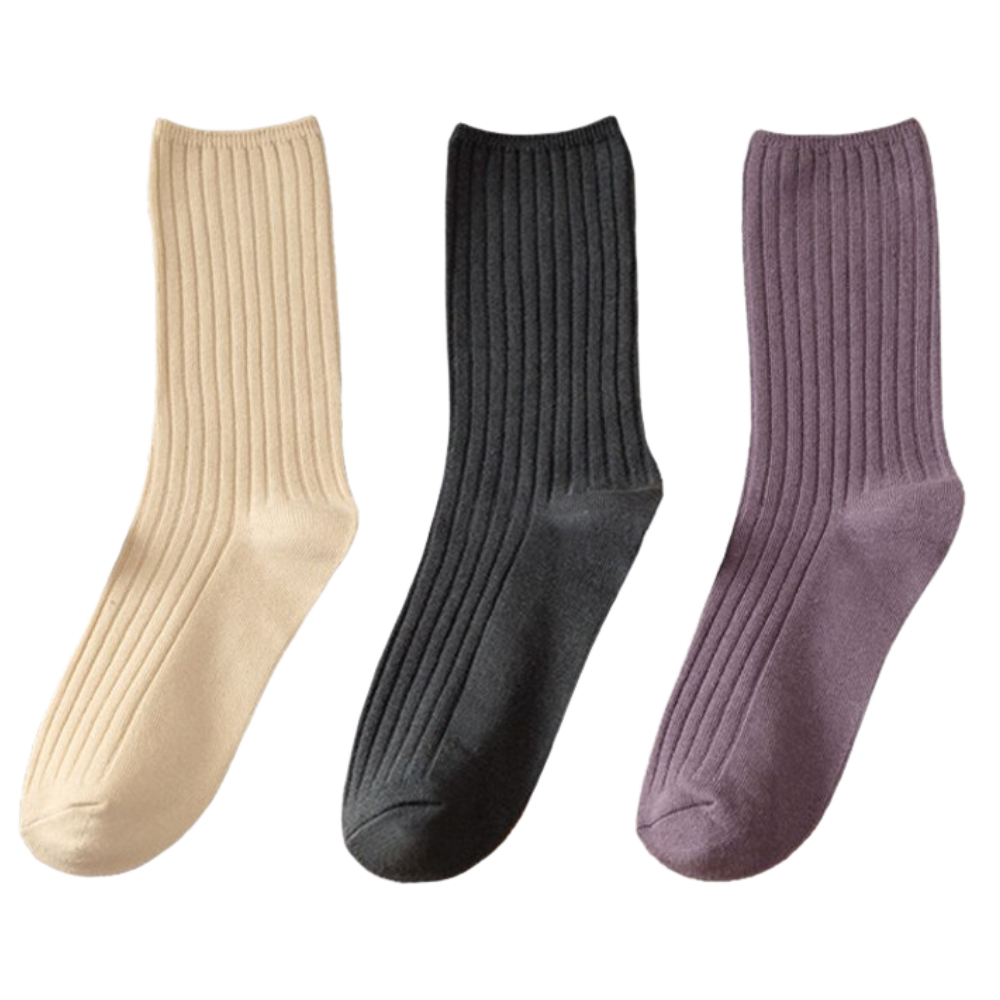 3 Paires de chaussettes côtelées en coton pour femmes