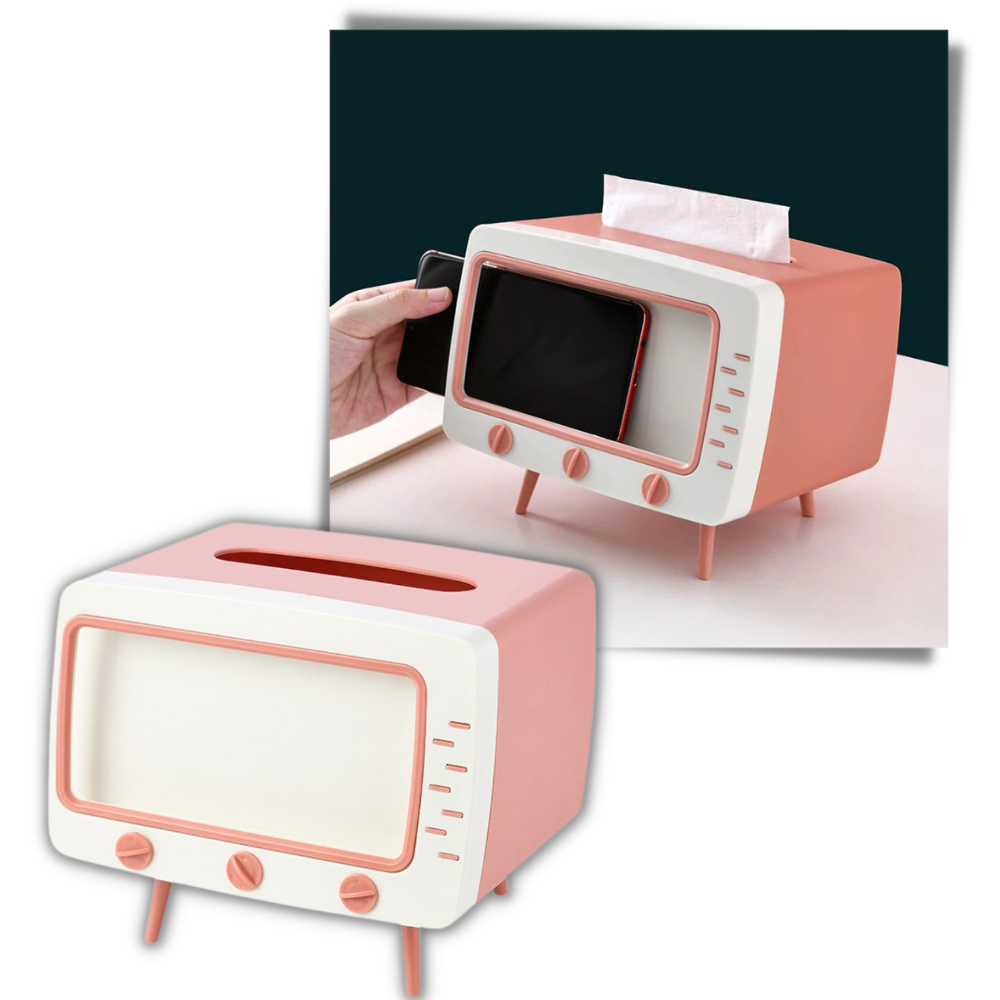 Distributeur de mouchoirs avec support pour téléphone