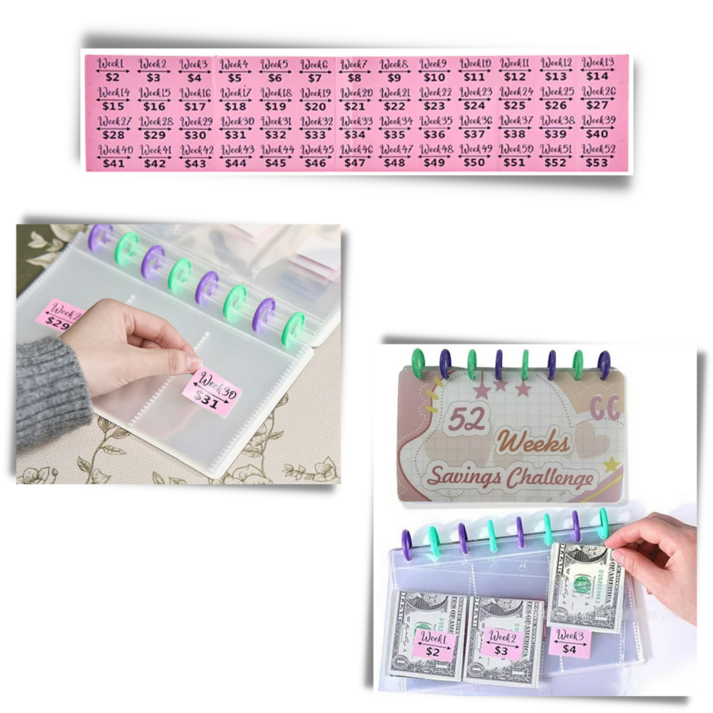 Classeur d'épargne complet de 52 semaines