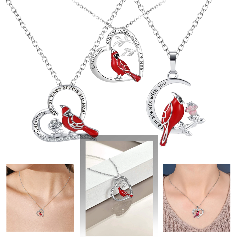 Collier à pendentif de cardinal en forme de cœur