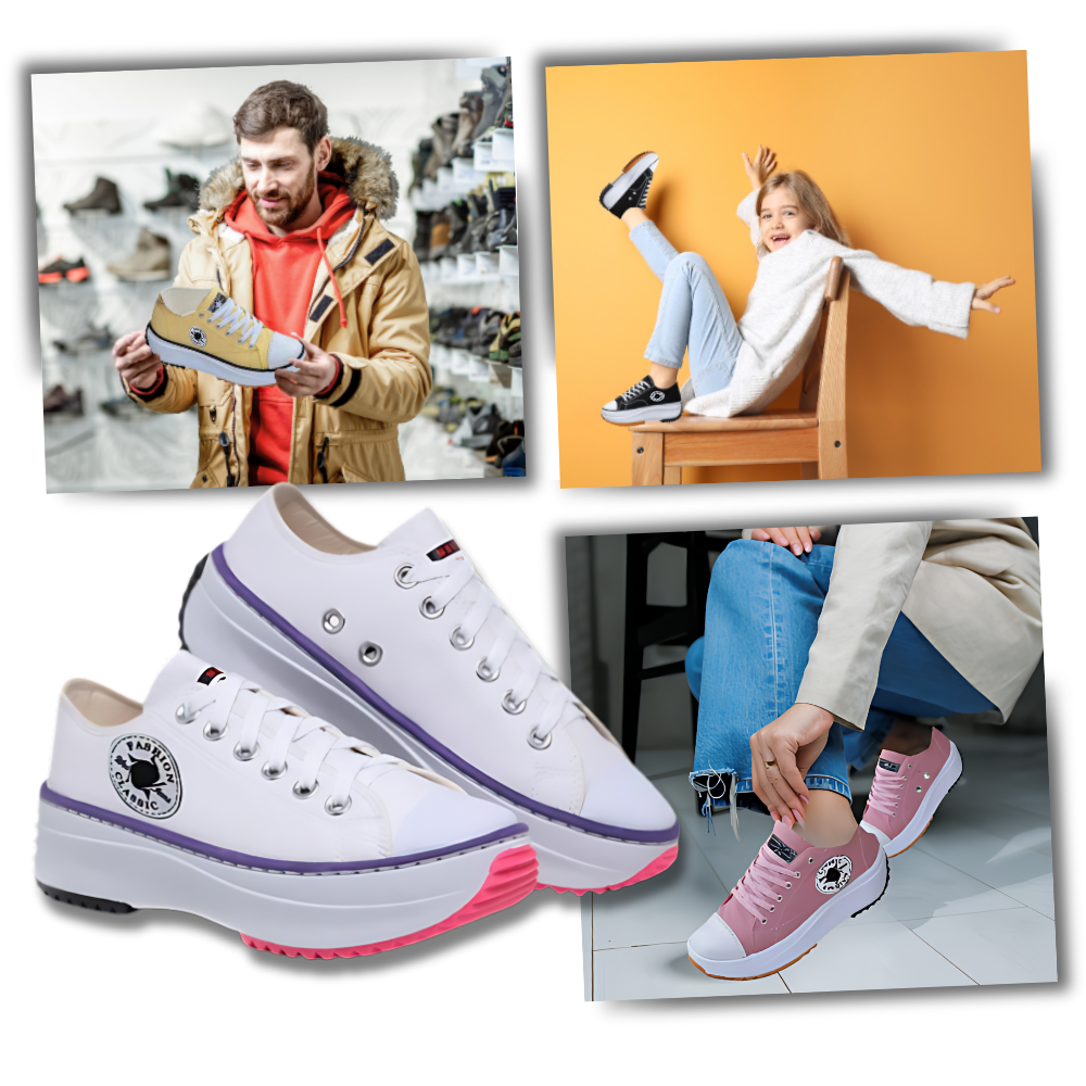 Sneakers anti-dérapantes en toile confortablement surélevées
