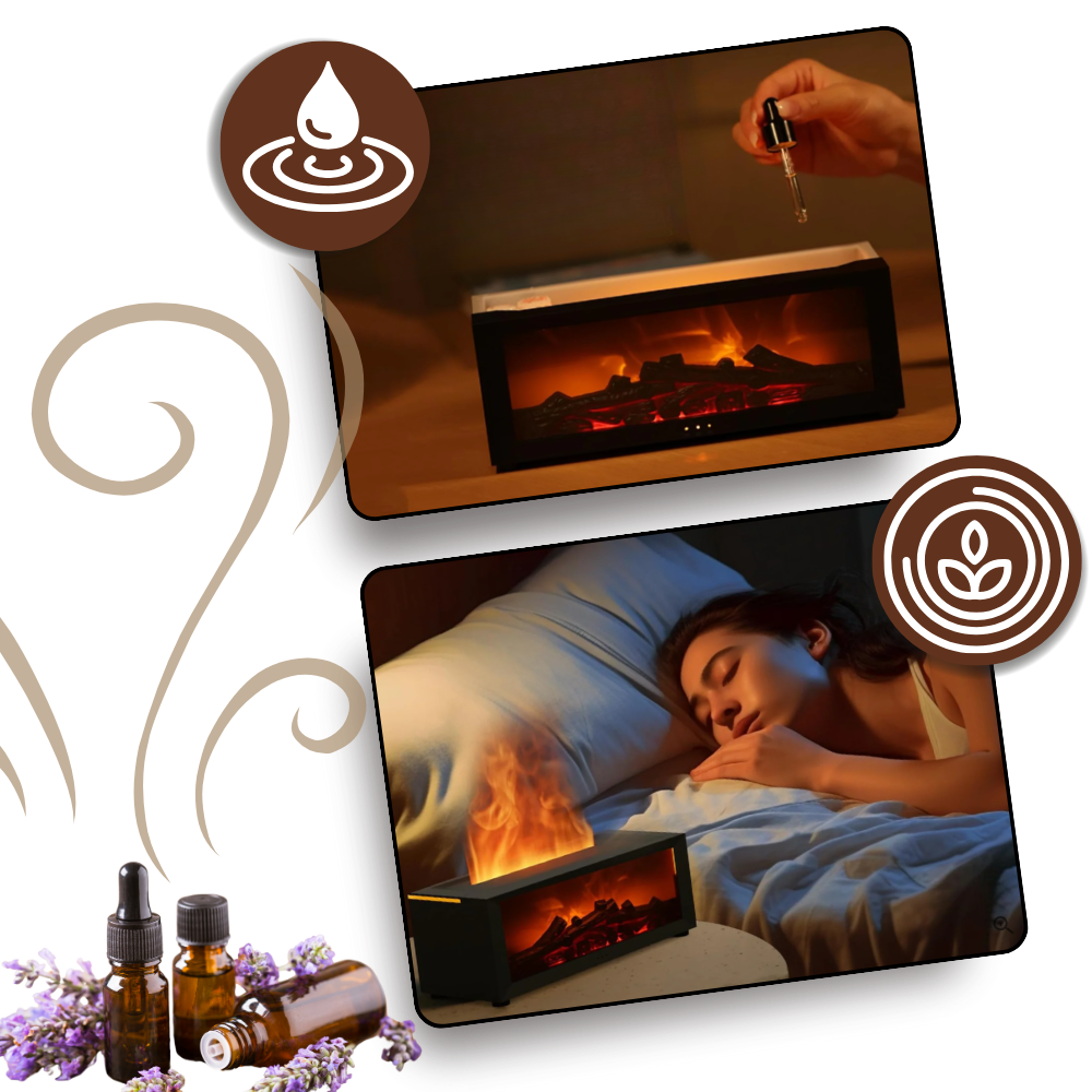 Diffuseur d'huiles essentielles avec simulation de cheminée LED