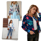 Blouson bomber à fleurs à manches longues
