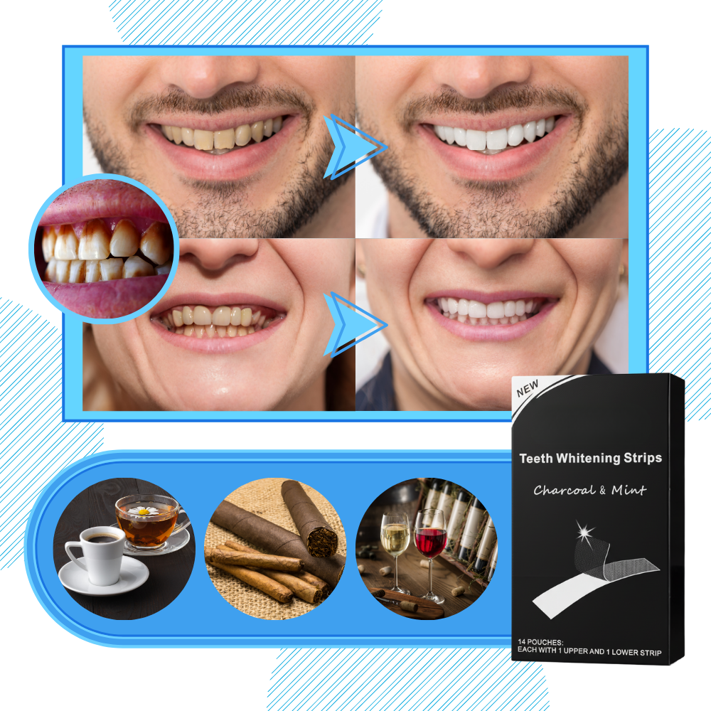 Bandes de blanchiment des dents au charbon et à la menthe