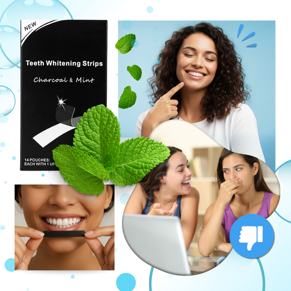 Bandes de blanchiment des dents au charbon et à la menthe