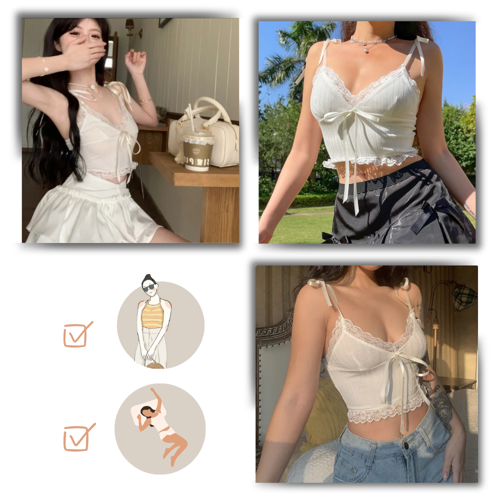 Top court à bordures en dentelle