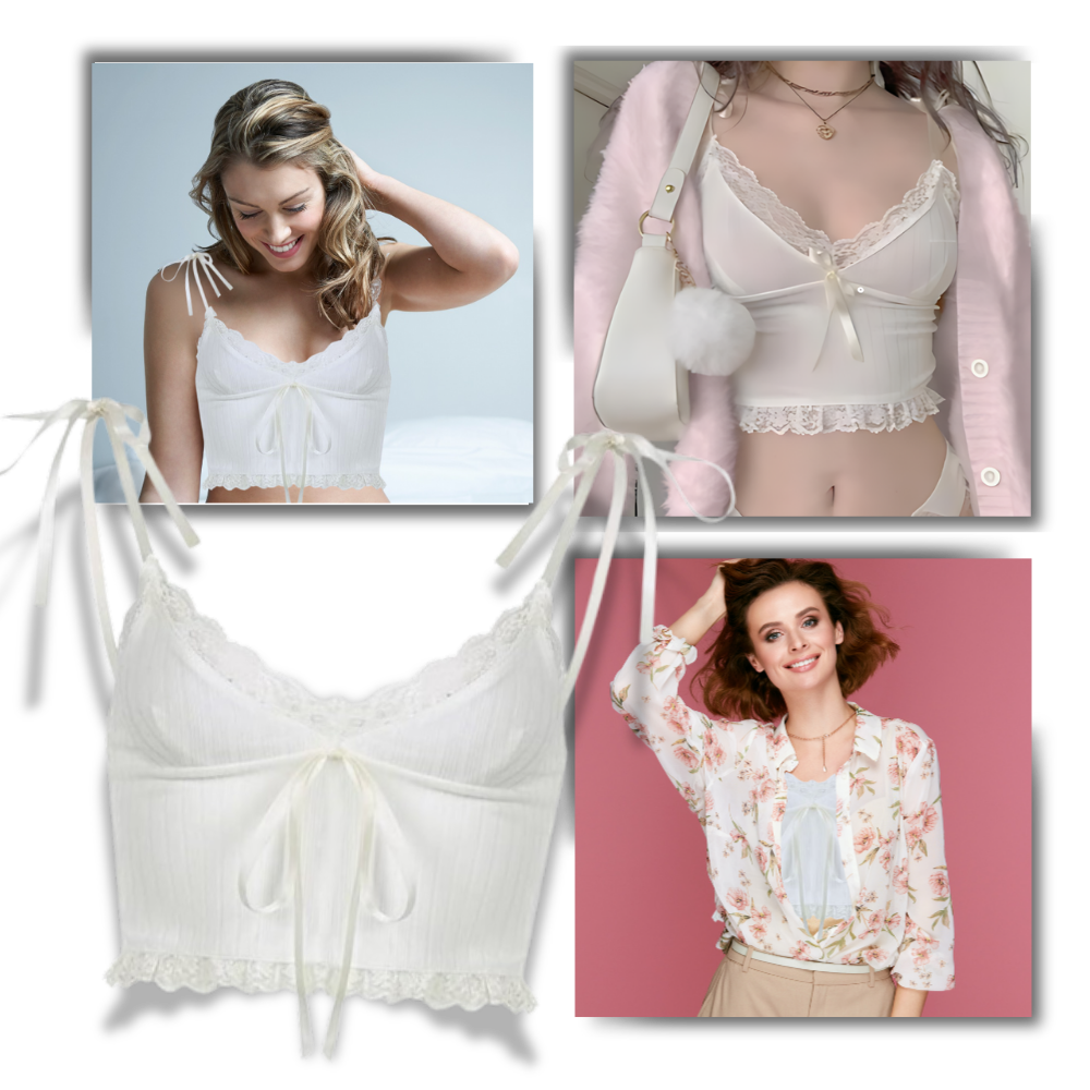 Top court à bordures en dentelle