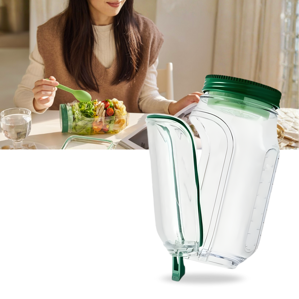 Bocal transparent à salade avec ouverture latérale