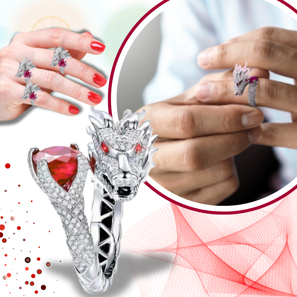 Bague artisanale unique en argent en forme de dragon