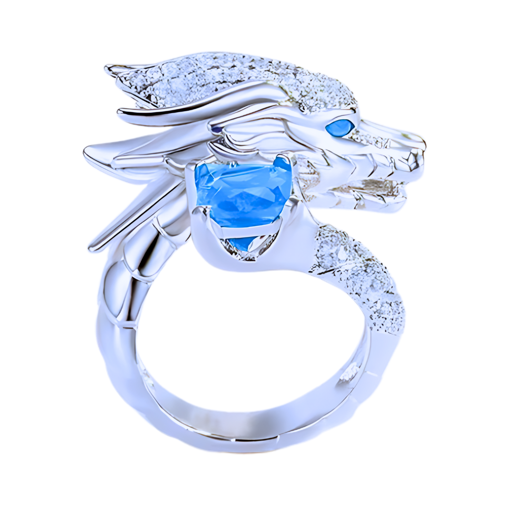 Bague artisanale unique en argent en forme de dragon