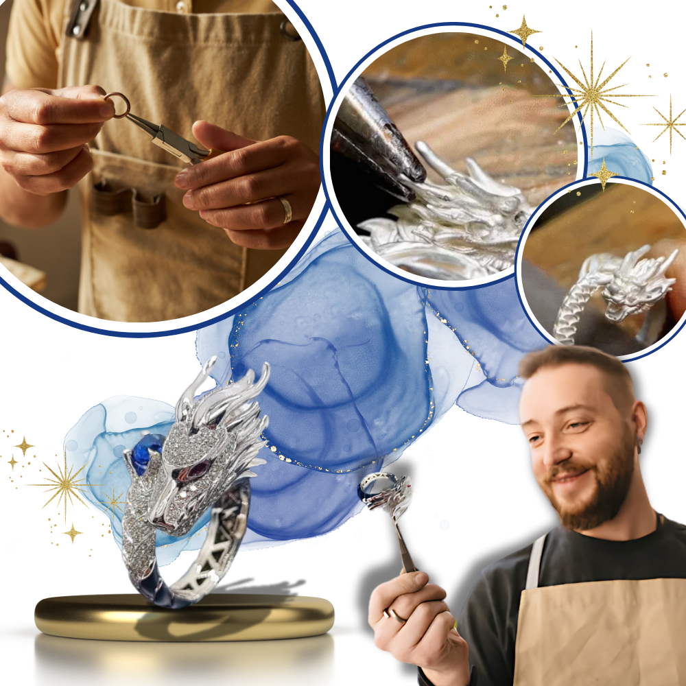 Bague artisanale unique en argent en forme de dragon