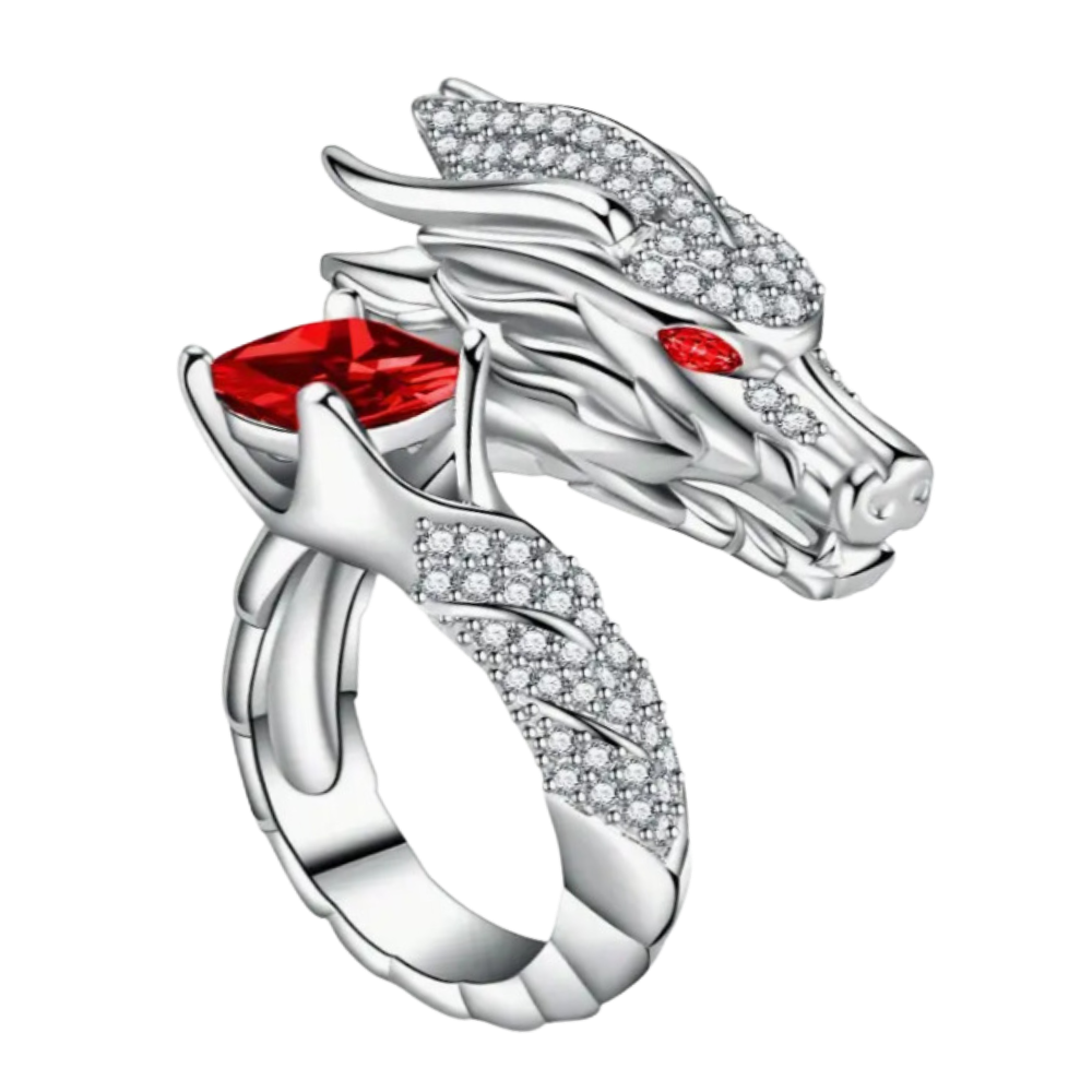 Bague artisanale unique en argent en forme de dragon
