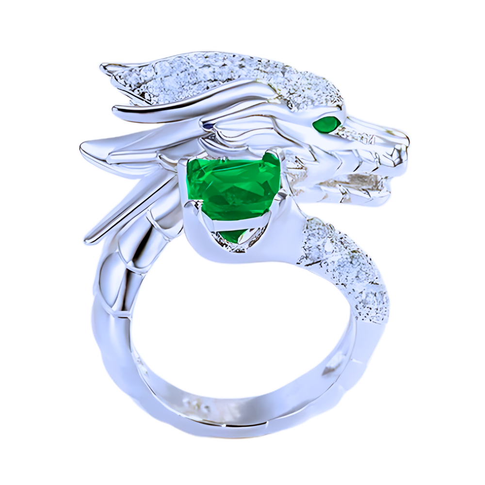 Bague artisanale unique en argent en forme de dragon