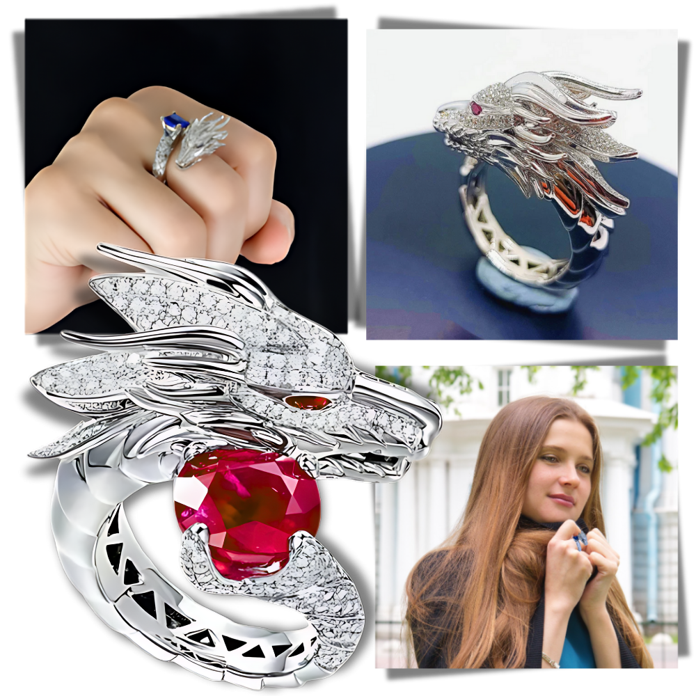 Bague artisanale unique en argent en forme de dragon
