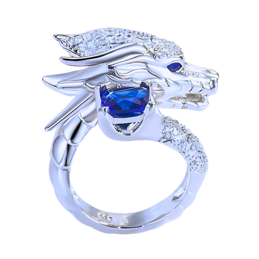 Bague artisanale unique en argent en forme de dragon