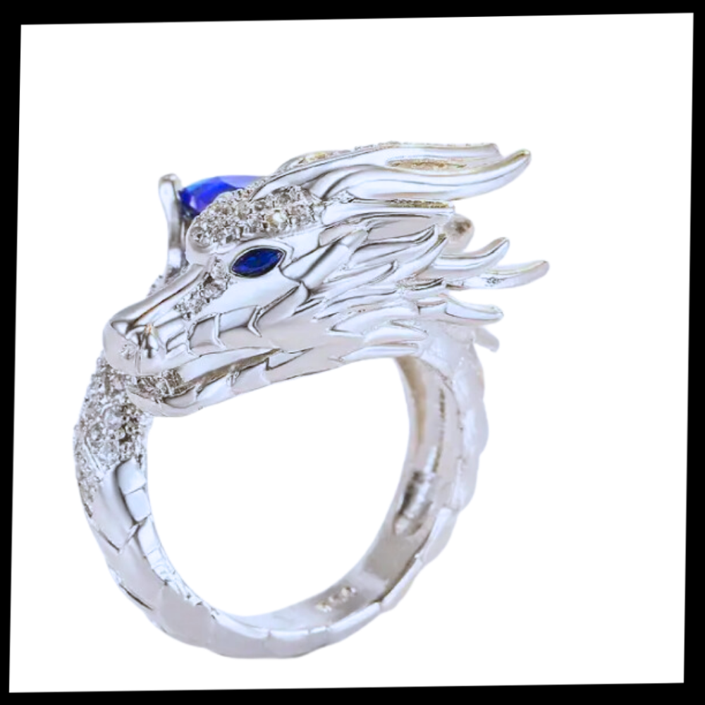 Bague artisanale unique en argent en forme de dragon