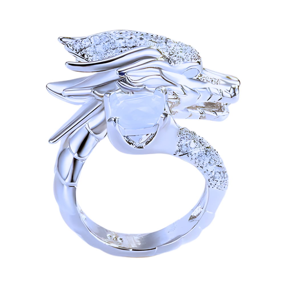 Bague artisanale unique en argent en forme de dragon